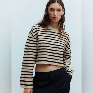 H&M Cropped Stripped Sweater Neutral size XS